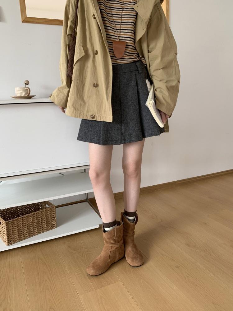 

Korean version of matte cowhide soft bottom inner height increase and thin retro stacking boots Maillard style sleeve western cowboy boots 39 коричневый