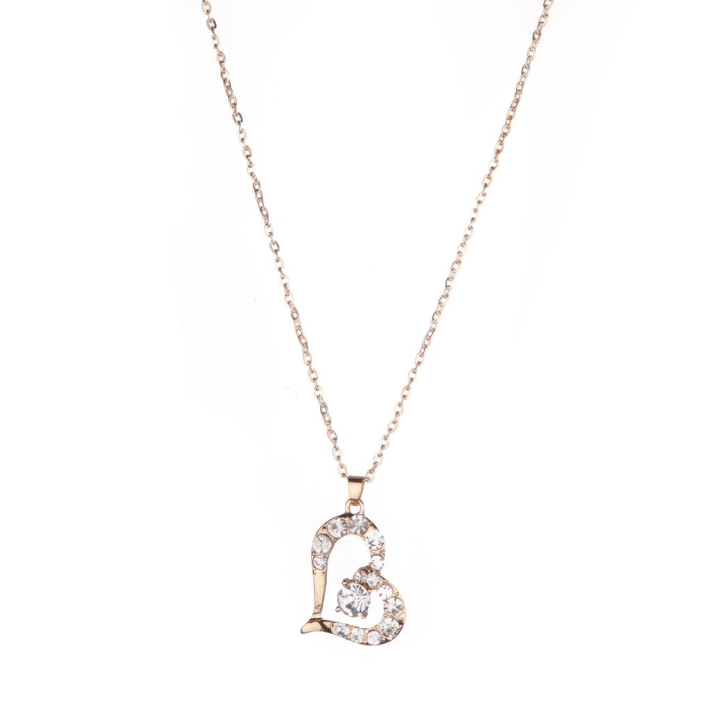 Heart-Shaped Rhinestone Necklace, Earrings, and Ring Set: European & American Fashion Jewelry