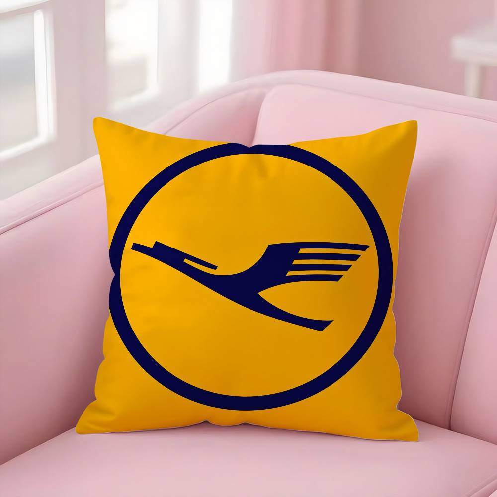 L-Lufthansa German Airlines Pillow Case Plush Fabric Soft Double-Sided Printed Sofa Warm Winter Home Gift Cushion Cover