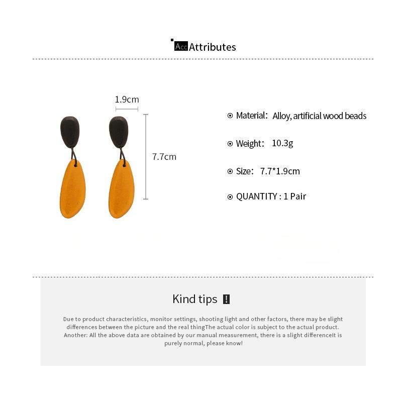 Contrasting Color Faux Wood Oval Water Drop Earrings For Women, Retro Fashion European and American Simple High-end Temperament Earrings