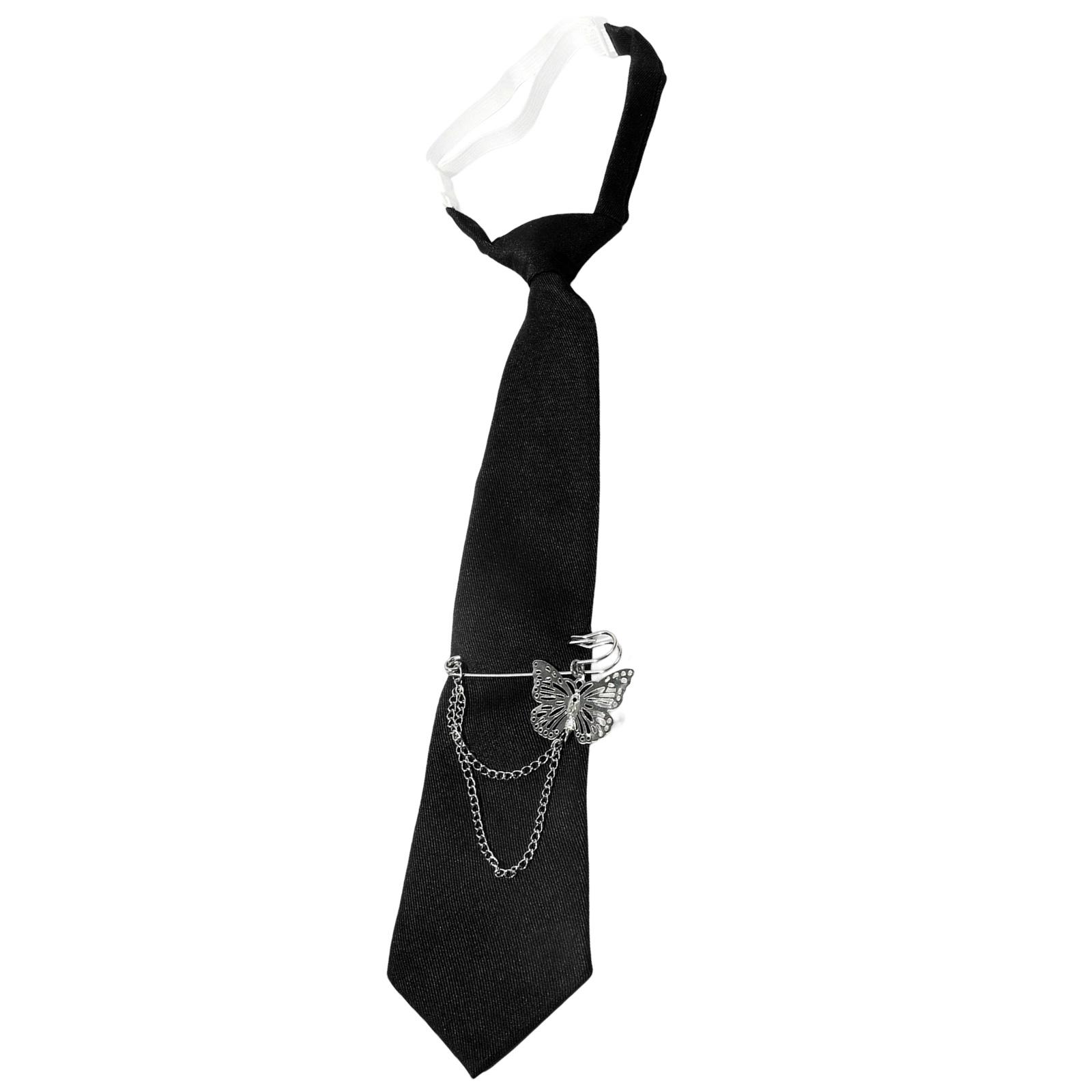 

Uniform Black Ties for Senior High School Girl Uniform Pre-tied Preepy Look Adjustable Neck Ties with Metal Chain різнокольоровий