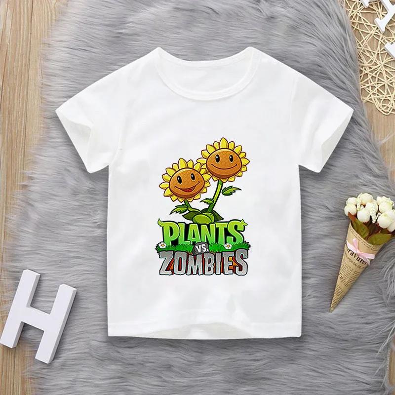 Summer Plants Vs Zombies Printed Casual TShirt Boys Girls Short Sleeve Top for Middle School Students Family Matching Outfits