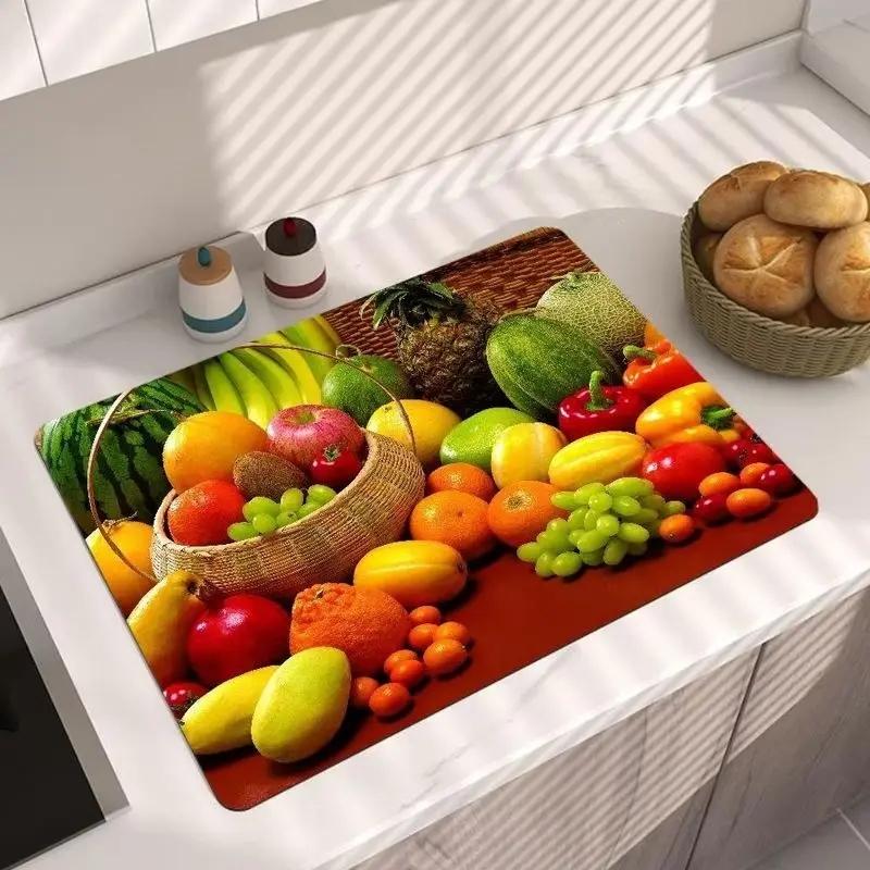 Absorbent Drain Pad Kitchen Mats Dish Drying Mat Anti-slip Tableware Placemat Coffee Rug Kitchen Supplies Retro Home Decoration