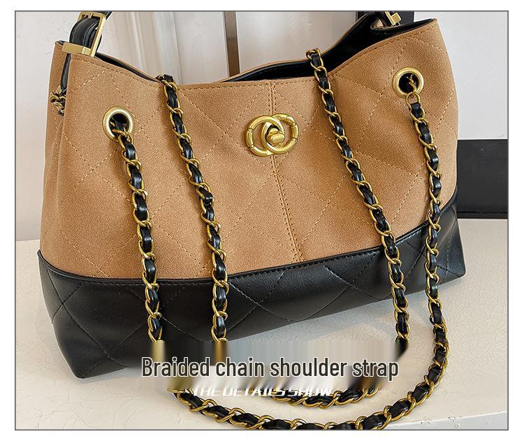 Damen Retro Farbblock Tragetasche mit Kette - Vielseitiger Schulter- & Umhängetaschen-Stil für den täglichen Gebrauch