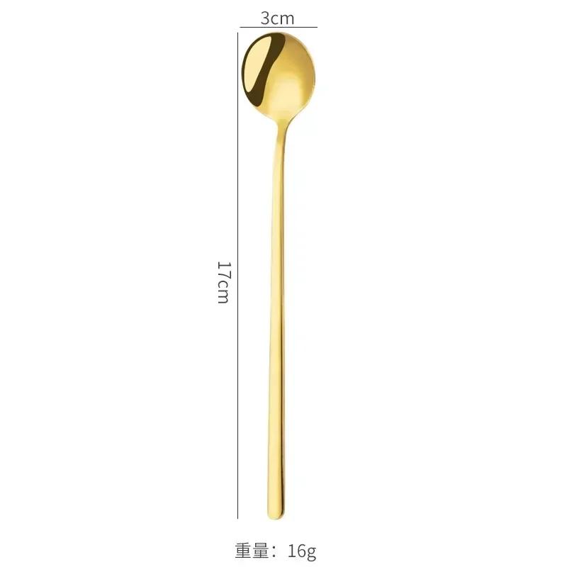 Cute Long Handle Spoons Stainless Steel Golden Coffee Spoon Dessert Ice Cream Spoon Kitchen Food Tableware Dinner Set Wedding