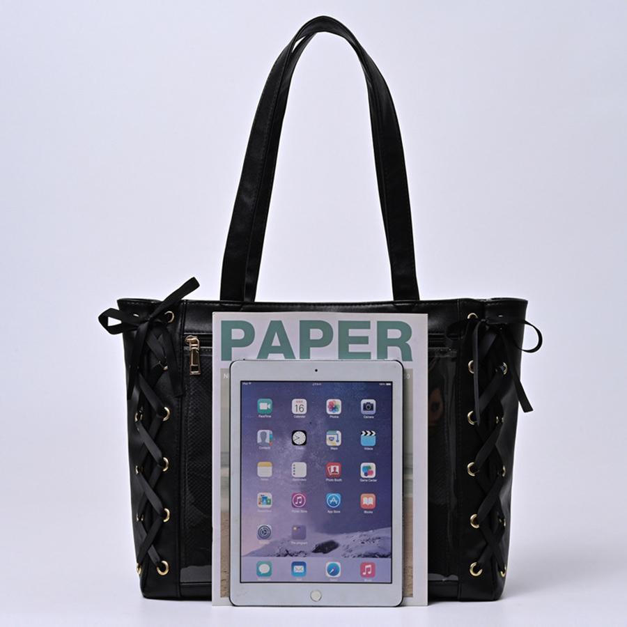 New Original Spicy Girl Cool Ita Bag Large Capacity Transparent Pain Layer Totes Bag Ulzzang JK Shoulder Bag Leather Y2K Handbag