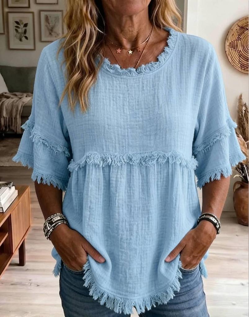 2026 European & American Loose Fit Women's Casual Short Sleeve Round Neck Pullover Top