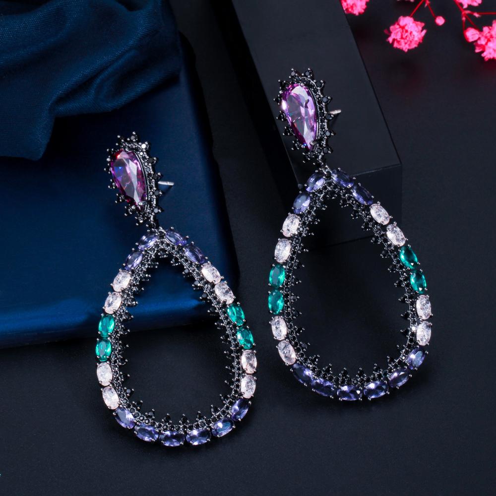 CMM Gorgeous Black Golden Color Jewelry Multicolor Hollow Water Drop Earrings
