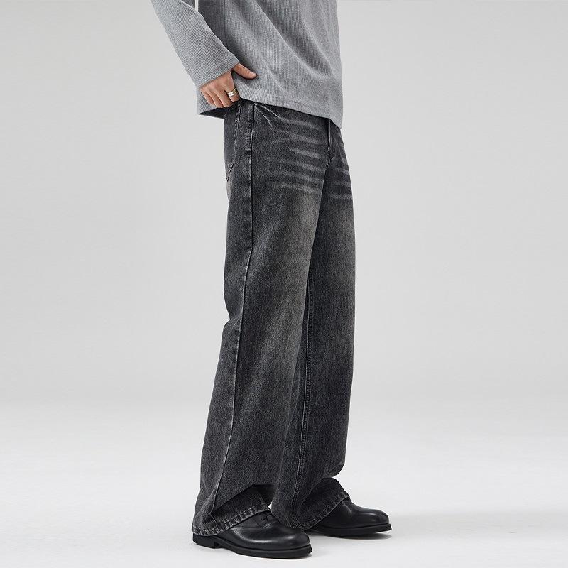 Spring and Summer American Fried Gray Black Beef Lightning Jeans Men's Straight Loose Trousers