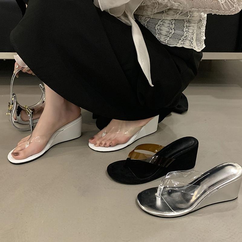Eilyken Summer PVC Transpare Design Wedges Heels Women Slippers Party Flip Flop Slides Concise Shoes Zapatos De Mujer