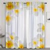 2PC White Yellow Plumeria Flower Sheer Curtains - Tropical Floral Print Window Drapes for Living Room Bedroom Decor