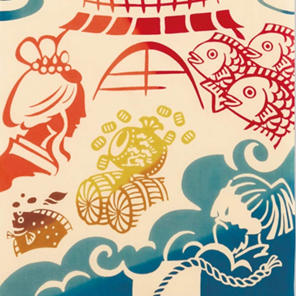 Kenema Japonský ručník 35 x Japonská lidová pohádka Urashima 50161 Miyamoto-Towel Ručník, Barvený technikou Chū, 90cm, Taro,