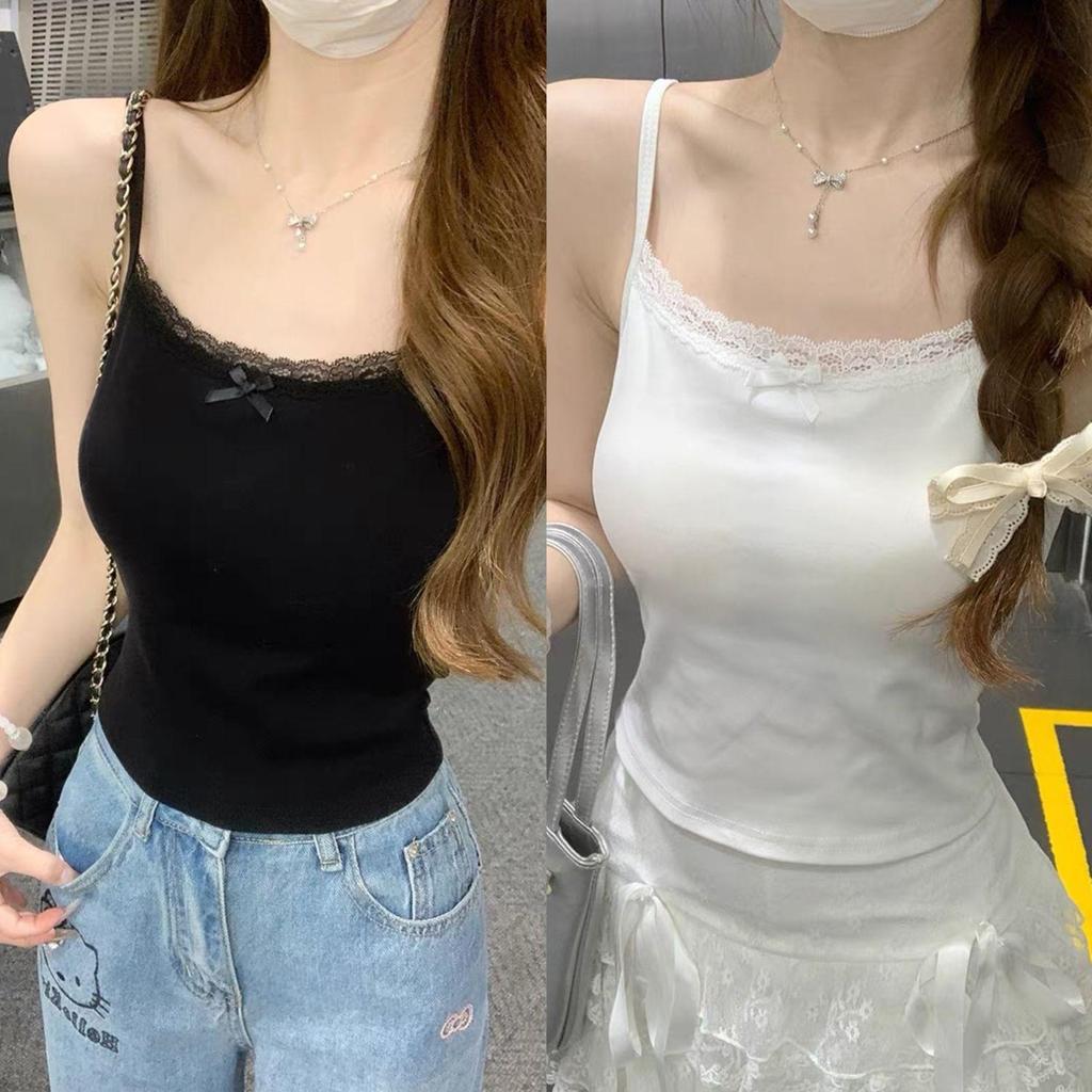 Women's Plus Size Lace Trim Cotton Camisole - Spring/Summer Sleeveless Slimming Base Layer Top