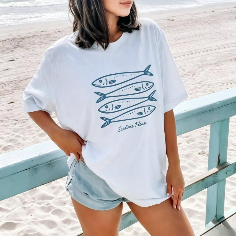 Sardines Please Tshirt Minimalist Fish Graphic Tee Casual Summer Tops Black Tshirt Versatile Daily Wear For Unisex