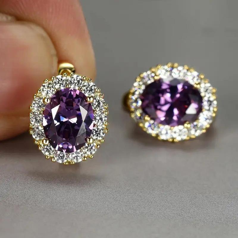 Ladies' Elegant Synthetic Zircon Surround Earrings, Available in Multiple Colors, Suitable for Exquisite Jewelry in All Occasions
