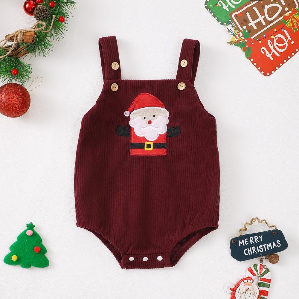 Fashion Suspender Rompers Set Embroidery Corduroy Christmas Costume Cartoon Jumpsuit Boys Girls
