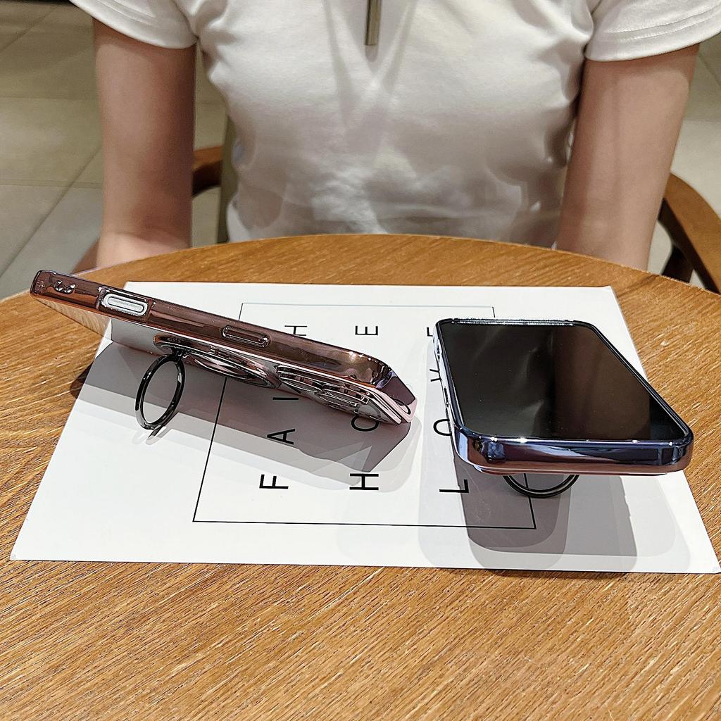 iPhone17PROMAX Electroplated Rotating Ring Magnetic Stand Case - Compatible with Apple 16 & 15 Soft Protection