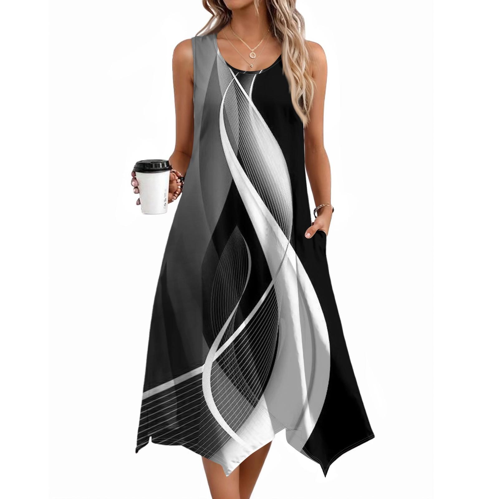 

Женское повседневное платье на лето, платье-майка, свободное пляжное платье с карманами, расклешенный миди-сарафан L чёрный