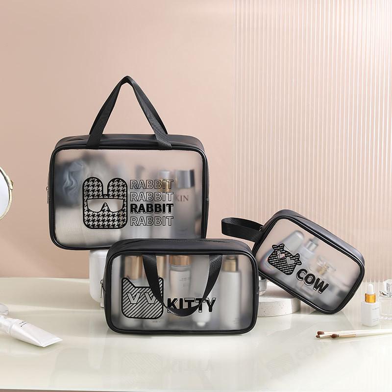 Cartoon Transparent Makeup Bag Set With Waterproof Pvc Material For Daily Storage And Travel Convenience