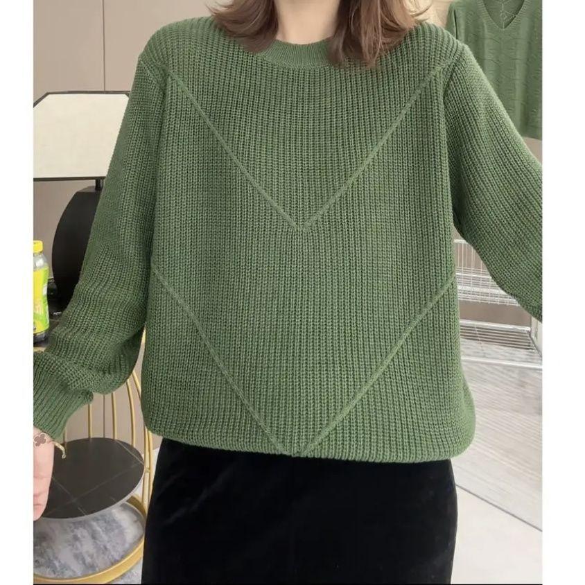 Autumn/Winter Women's Thick Knitted Sweater Solid Color Round Neck Loose Sweater Versatile Base Sweater