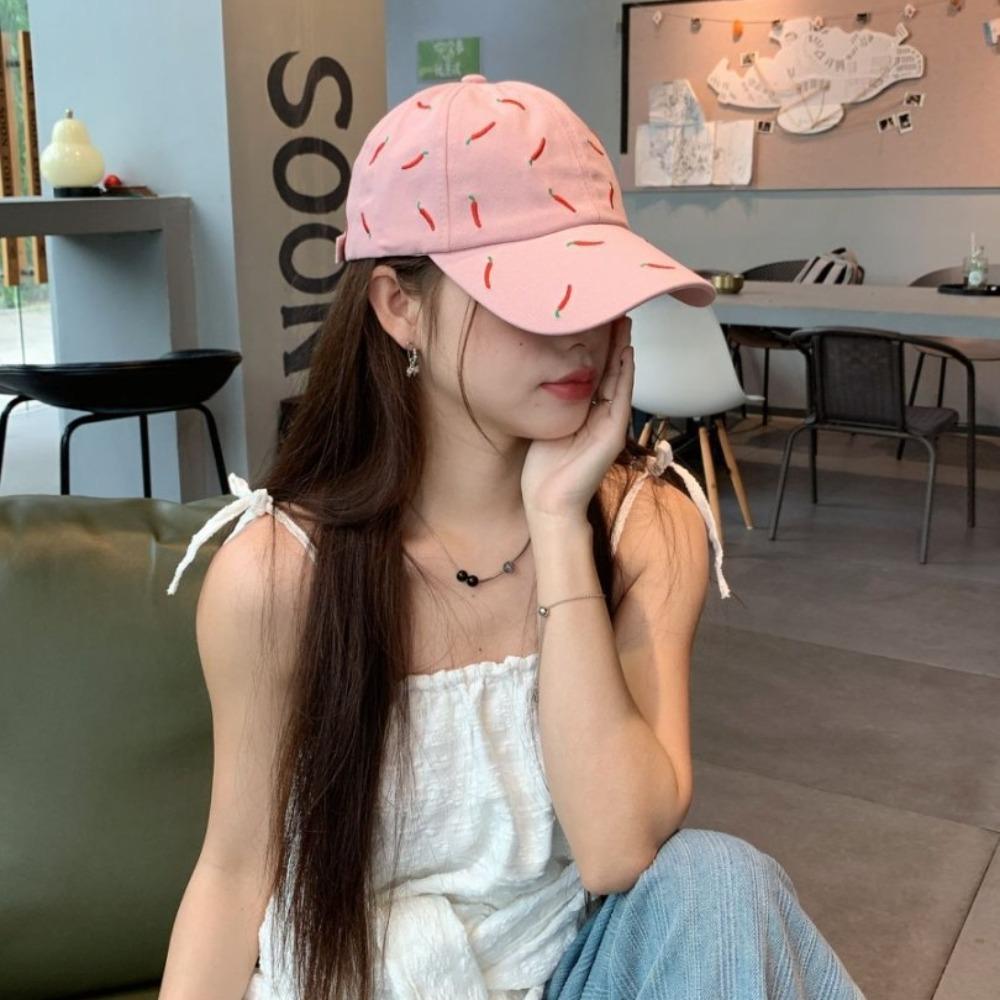 Sunscreen Red Pepper Hat Peaked Cotton Baseball Cap Chili Embroidered Baseball Cap  Summer