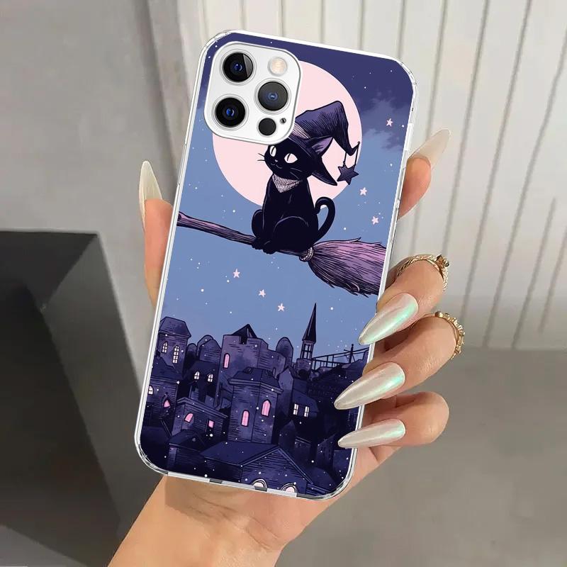 Anime Cute Black Cat Meow Phone Case for Iphone 17 Air 16 15 Plus 14 13 Mini 12 11 Pro Max 16E 7 8 SE 2020 Soft Funda Print Shel