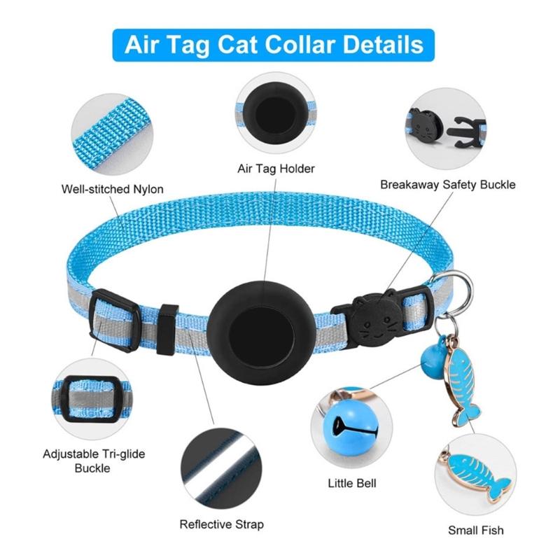 Pet Collar Adjustable Cats Collar with Reflective-Stripe & Tracker-Protector Dogs Nylon Breakaway Collar Pet Supplies