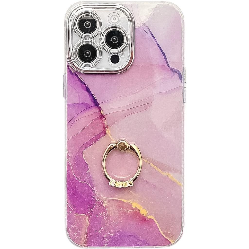 Suitable for IPhone16 Electroplated Phone Case, Apple 15promax Marble-patterned Ring Stand Cover
