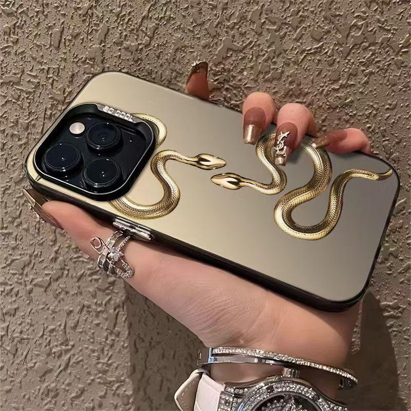 Creative Golden Snake Phone Case for Samsung A15 A16 A24 A25 A35 A54 A55 Galaxy S24 23 21 S25 Ultra Plus S24 FE Silver IMD Cover