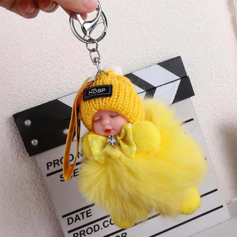 Cars Key Ring Jewelry Gift Sleeping Baby Doll Pompom Keyring Fluffy Plush Doll Plush Keychain