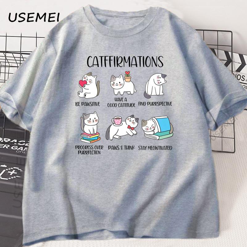 Positive Cats Catffirmations T-Shirt for Men Women Cat Lover Teacher T Shirt Funny Cat Graphic Tees Mens Designer Clothes Top
