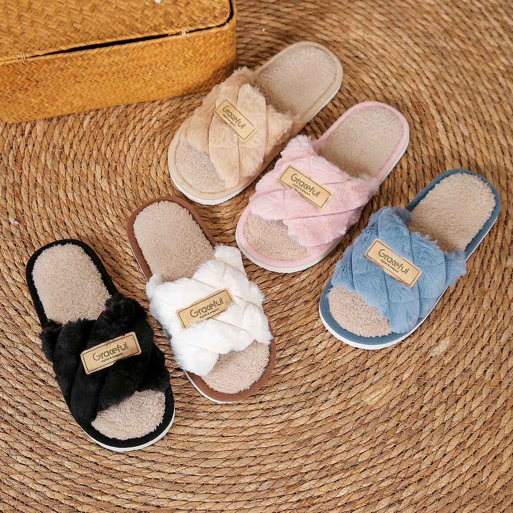 New home Mao Mao open slippers warm spring and autumn slippers couple summer floor mop