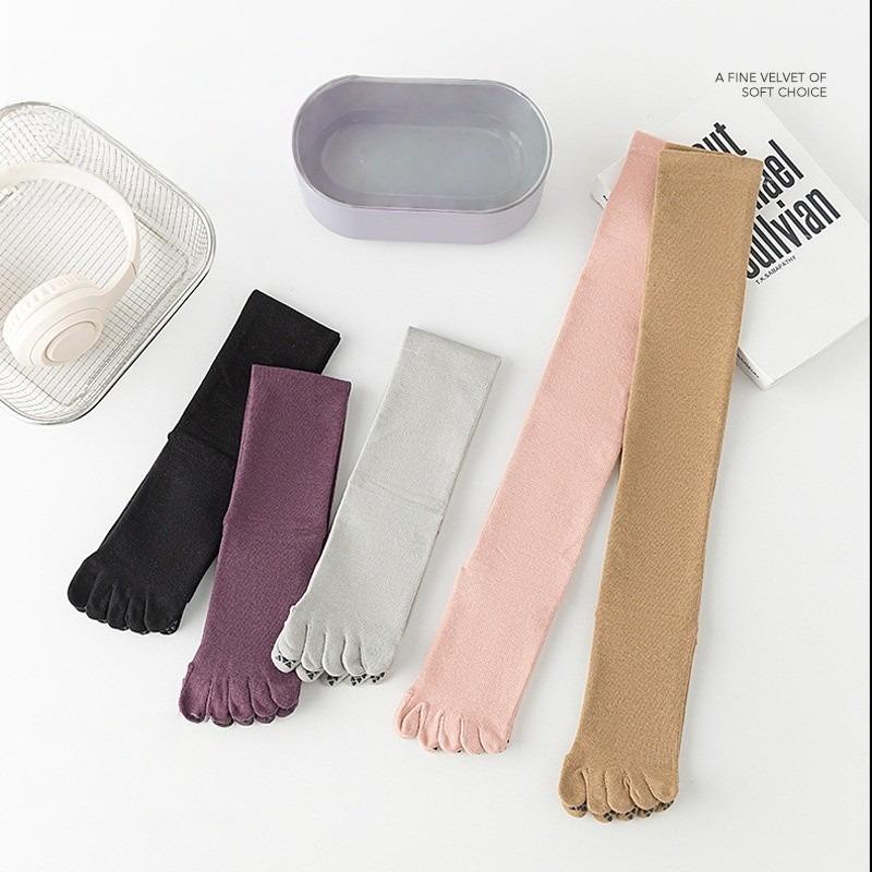 Womens Professional Non Slip Over Knee Yoga Socks Five Toes Full Length Socks For Indoor Fitness Pilates Toe Separated Floor Exercises