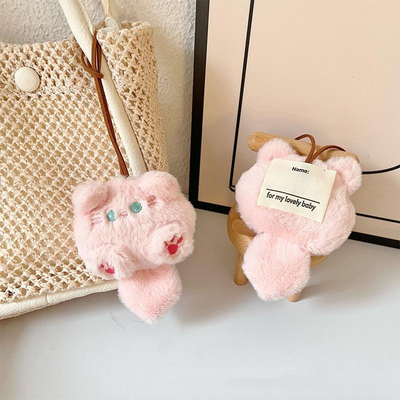 Cartoon Squeaky Cat Plush Toy Anti-Lost Name Tag Pendant Lovely Stuffed Animal Doll Keychain Child School Bag Charms Kid Gifts