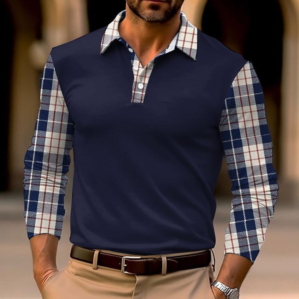 Fashion Men's Long Sleeve Polo Shirt Home Casual Comfortable Long Sleeve Button Down Top