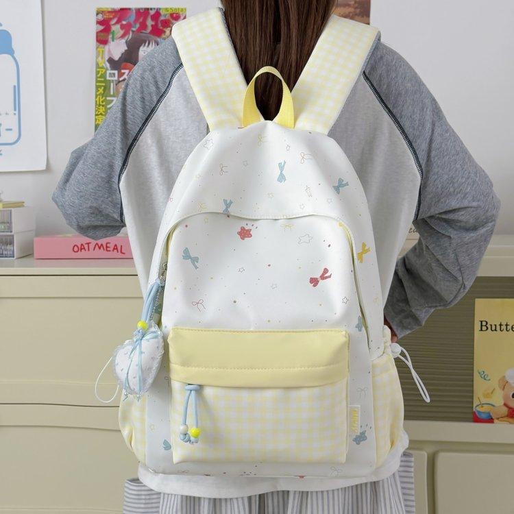 Schoolbag plaid splicing small fresh star bow floral schoolbag college style middle school student large capacity simple backpack