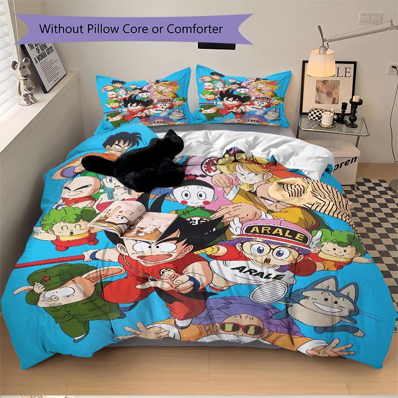3pcs Dragon Ball Character Printed Quilt Set - Includes 1 Quilt Cover and 2 Pillowcases, Machine Washable - Suitable for All Seasons.H024