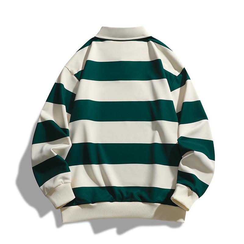 2025 Spring & Fall Trendy Loose Striped Double Pique Sweatshirt Unisex Hong Kong Style