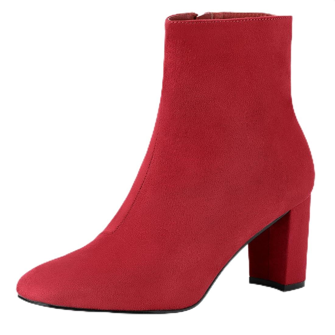 

Allegra K Women s Chunky Heel Ankle Boots with Side Zipper, Red, Size 23.5cm