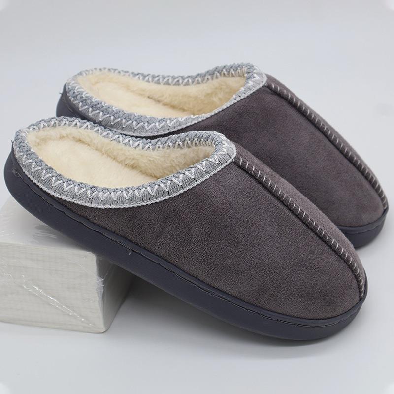 Winter wear suede couple cotton slippers thick bottom warm non-slip home indoor new hair drag men and women