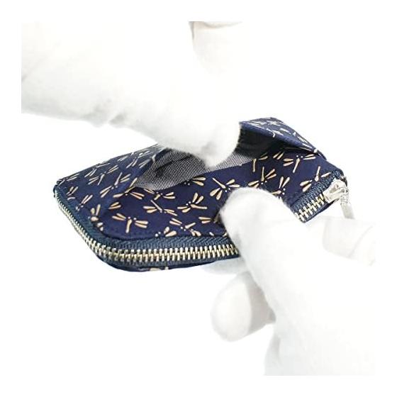 Inden-ya Coin Purse F-Coin Purse 05, Deer Leather, Navy X White Lacquer Dragonfly Pattern 1005-14-008, Natural Deer Leather with Lacquer Pattern,