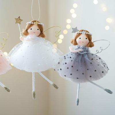 Fofos Enfeites de Natal de Fibra Anjo de Desenho Animado Pingente Macio para Árvore de Natal Enfeites de Anjo Menina Feitos à Mão Presentes para Crianças