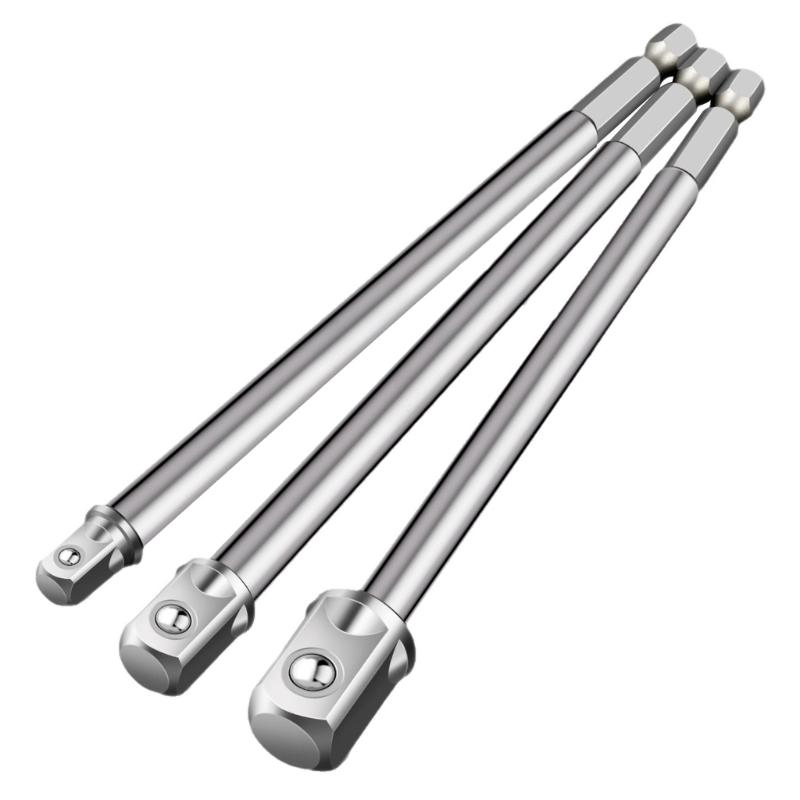 Pack Of 3 Hexagonal Shank Square Drive Socket Adapter Extension Bar 150mm 1/4", 3/8", 1/2" For Power Drill And Auto Repair