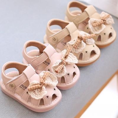 Baby Girls Bow Princess Sandals Soft Sole Anti-slip Toddler Walking Shoes Summer Squeaky Shoes