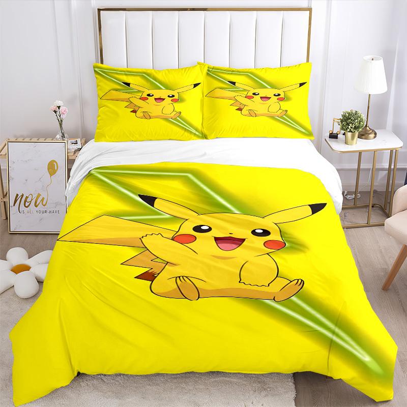 3pcs Pikachu, Electric-type Duvet Cover Set, 1 Duvet Cover + 2 Pillowcases (No Insert), High-Definition Print, Home & Dorm Set yy251208071