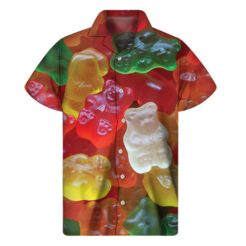 

Colorful Candy Lollipop Hawaiian Shirt For Men Fudge Lapel Shirts Harajuku Fashion Short Sleeve Street Button Blouse S