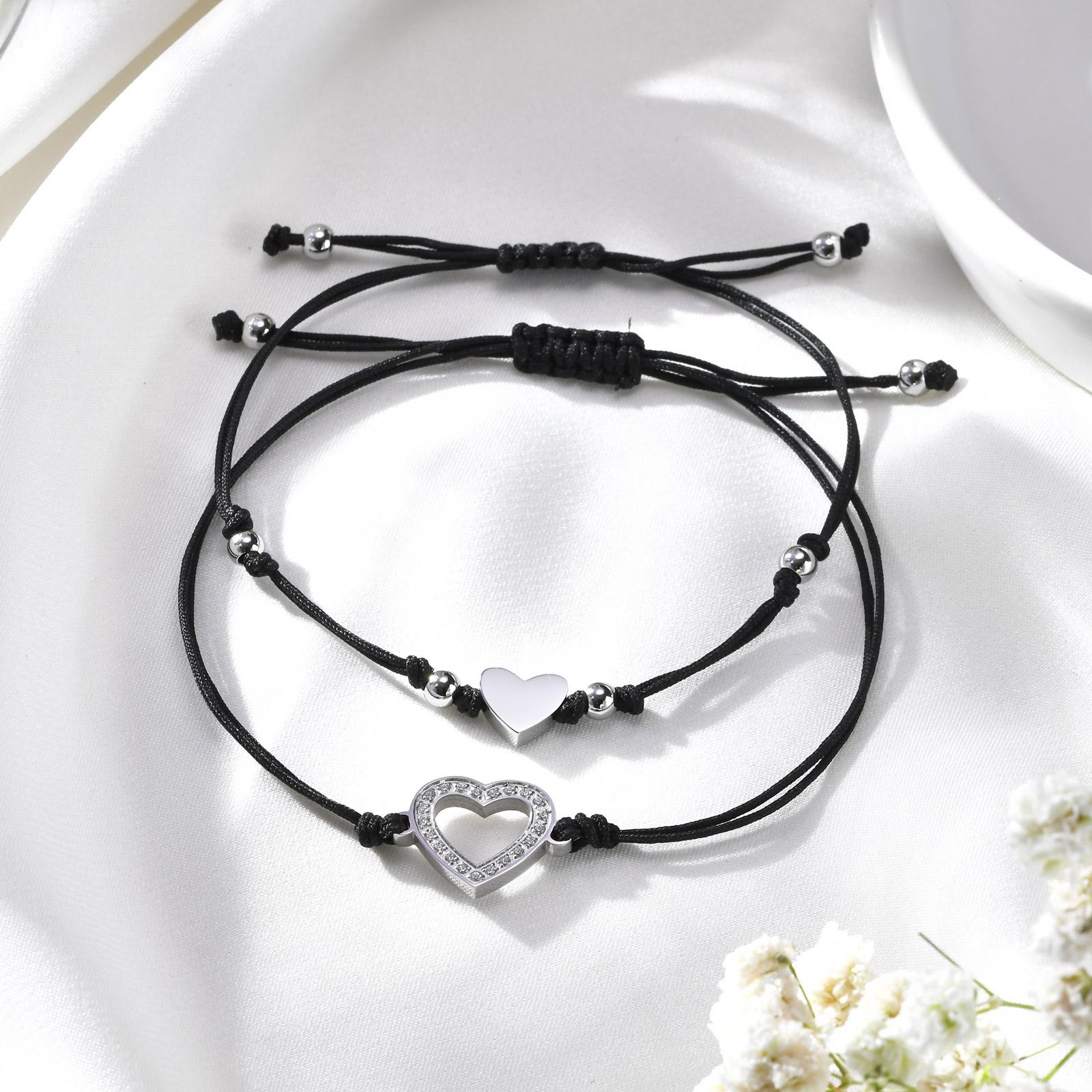 

New Fashion Hollow Heart Set Bracelets Stainless Steel Handwoven Push-pull Handmade Bracelet for Woven Jewelry Gift 12-26 cm adjustable