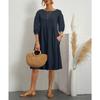 New Women's Solid Color Fashionable Sleeve Loose Cotton Linen Dress