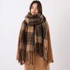 Mohair Plaid Wool Scarf Plush Long Shawl Elegant Winter Cashmere Scarves  Autumn Winter