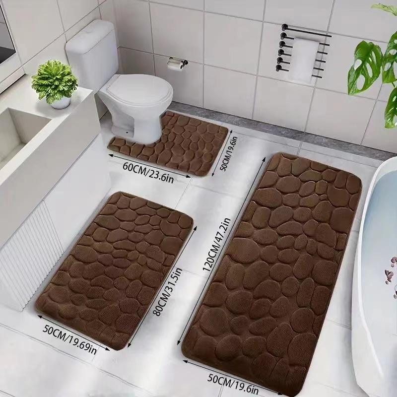 Toilet Seat Cover 3Pcs Set Bath Mat Shower Room Floor Rug Home Bathroom Anti-Slip Absorbent Doormat Pebbles Bathtub Decor Carpet